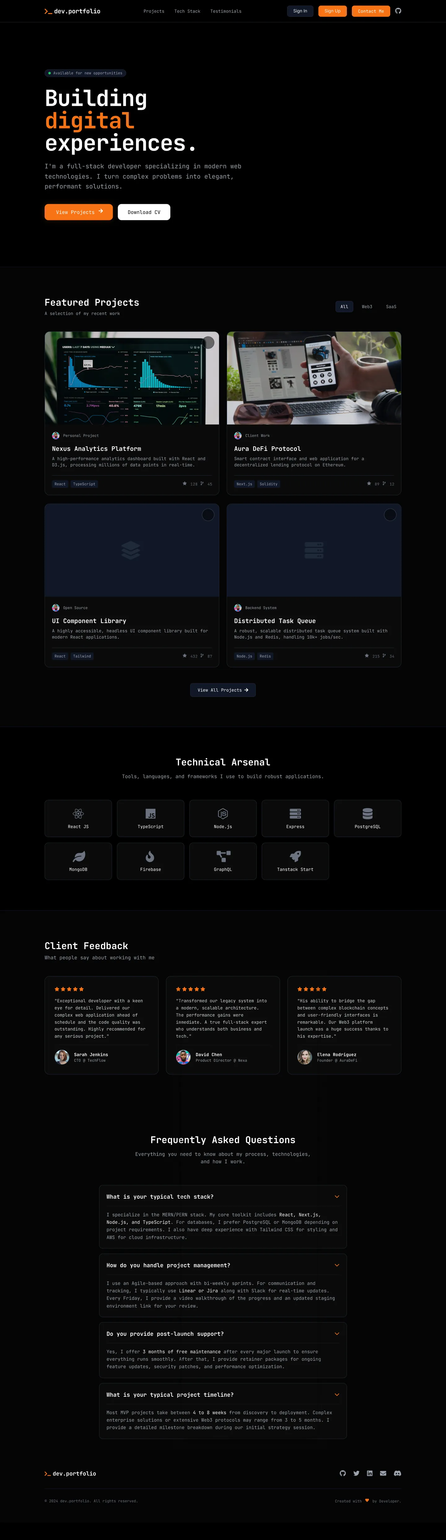 Dark developer portfolio website